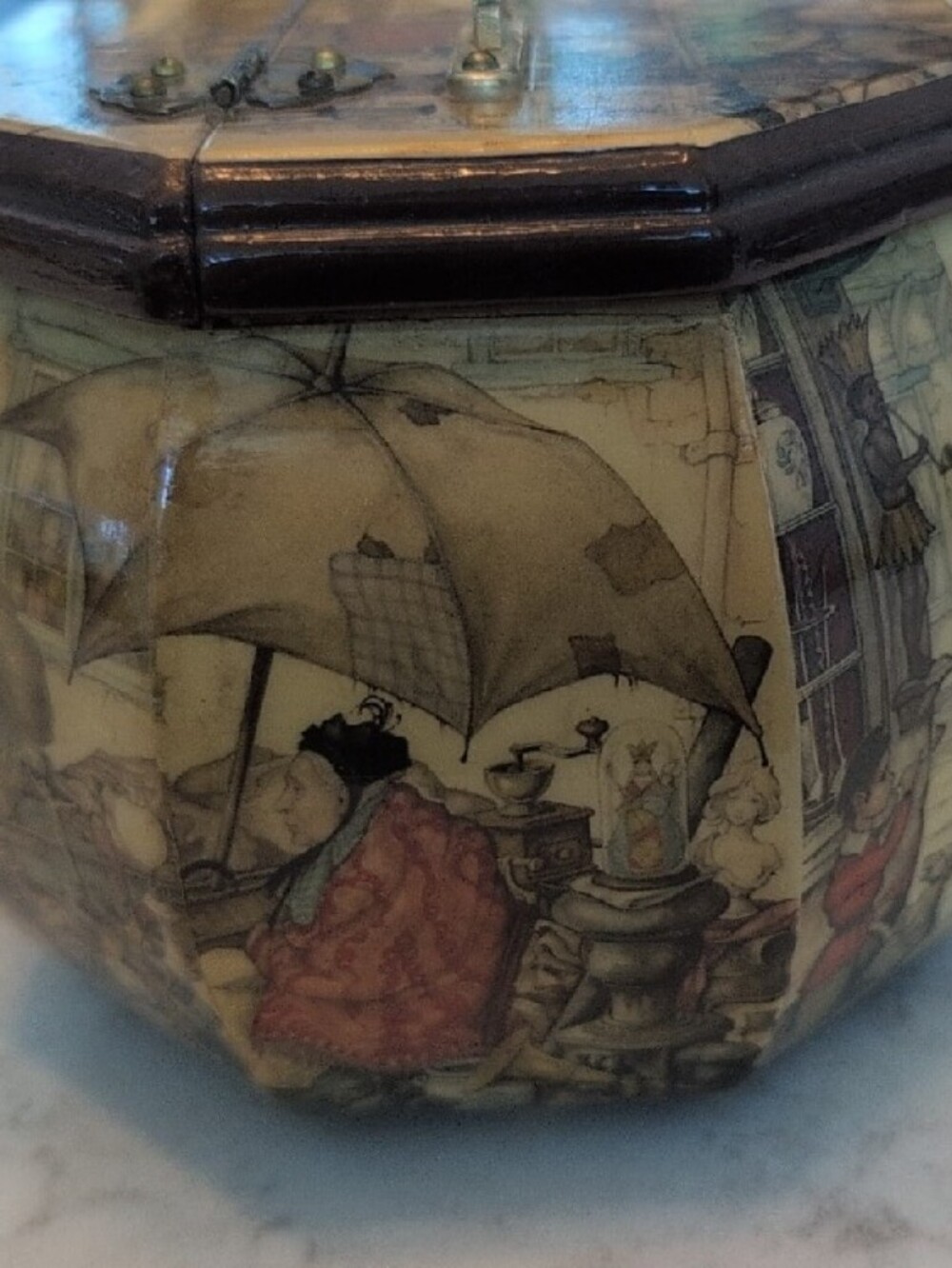 Vintage Anton Pieck Wood & Decoupage Jewelry Box Handbag - Picture 6 of 16